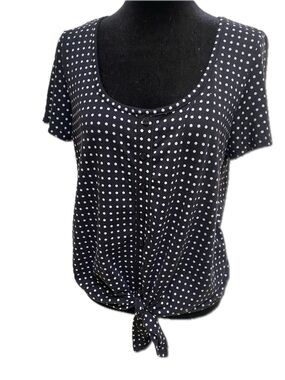 SO Black and White Polka Dot Short Sleeve Tie-Front Top